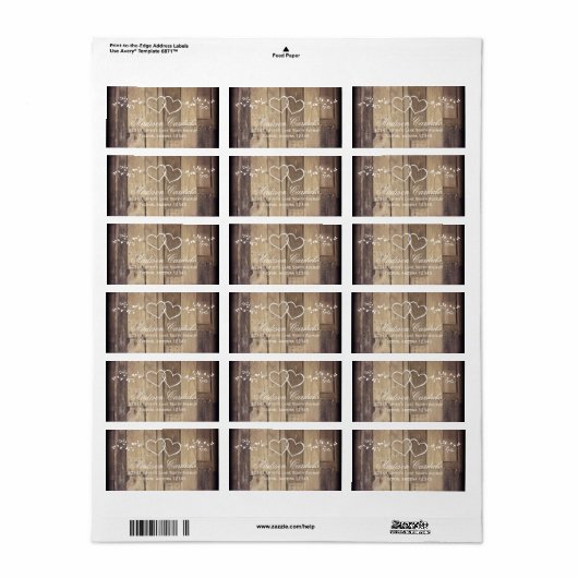 Rustic Wood Double Coeurs Mariages Étiquettes de a (Feuille entière)