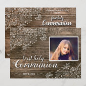 Rustic Wood Eerste communiqué Foto Uitnodiging (Voorkant / Achterkant)