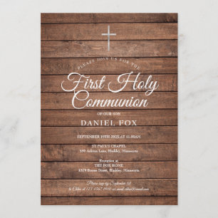 Rustic Wood Eerste Heilige Communauteit Uitnodigin Kaart