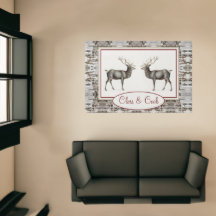 Rustic Wood Elk/rendierfamilie Monogram tan grijs