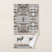 Rustic Wood Elk/rendierfamilie Monogram tan grijs Bad Handdoek (Handdoek)