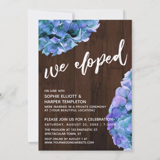 Rustic Wood en Blue Hydrangea We hebben eruit geha Kaart (Voorkant)