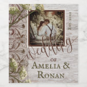 Rustic Wood en Burlap Wedding Wijn Etiket (Enkel label)