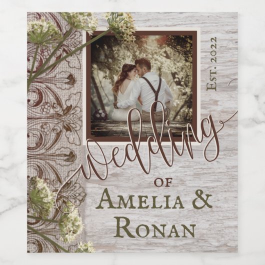 Rustic Wood en Burlap Wedding Wijn Etiket (Enkel label)