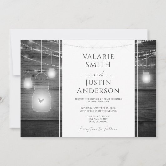 Rustic Wood en Jar Lights Wedding Invitation Kaart (Voorkant)
