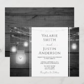 Rustic Wood en Jar Lights Wedding Invitation Kaart (Voorkant / Achterkant)