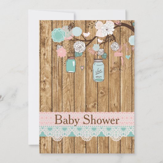 Rustic Wood en Lace Baby shower Invitation Kaart (Voorkant)