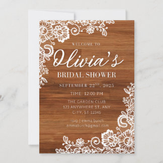 Rustic Wood en Lace Bridal Shower Kaart
