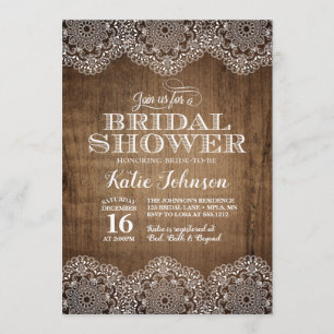 Rustic Wood en Lace Bridal Shower Kaart