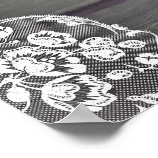 Rustic Wood en Lace Lights Wedding Seating Chart Poster (Hoek)