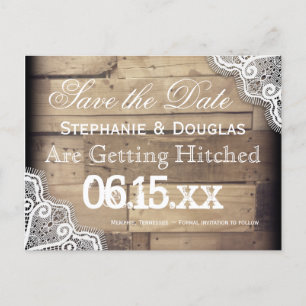 Rustic Wood en Lace Save the Date Briefkaarten