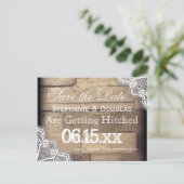Rustic Wood en Lace Save the Date Briefkaarten (Staand voorkant)