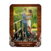 Rustic Wood en Lace Save the Date Photo Magneet (Verticaal)