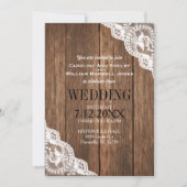 Rustic Wood en Lace Wedding Invitation Kaart (Voorkant)