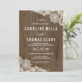 Rustic Wood en Lace Wedding Invitation Kaart (Staand voorkant)