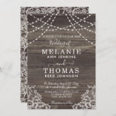 Rustic Wood en Lace Wedding Invitations, Land Kaart (Voorkant / Achterkant)