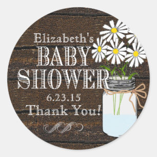 Rustic Wood en Mason Jar- Baby shower Ronde Sticker
