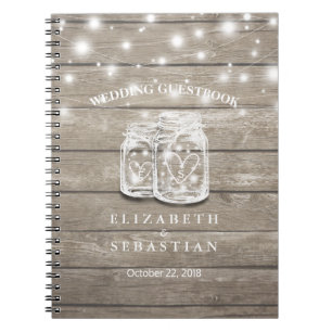 Rustic Wood en Mason Jar Lights Wedding Guestbook Notitieboek