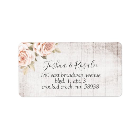 Rustic Wood en Romantische Rozen Shabby Chic Flora Etiket (Voorkant)