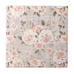 Rustic Wood en  Rozen Romantic Shabby Chic Tegeltje