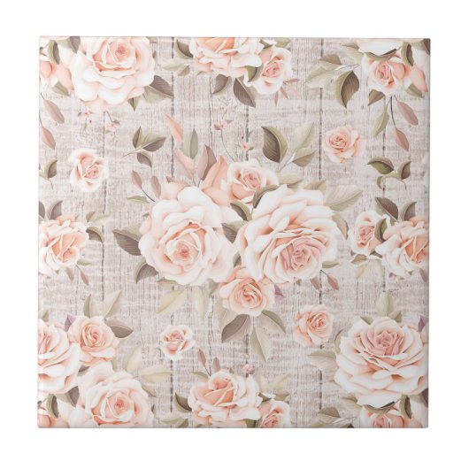 Rustic Wood en  Rozen Romantic Shabby Chic Tegeltje (Voorkant)