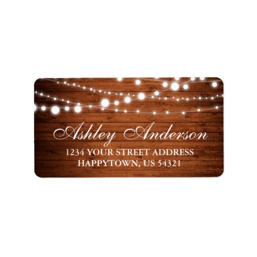 Rustic Wood en String Lights Etiket (Voorkant)