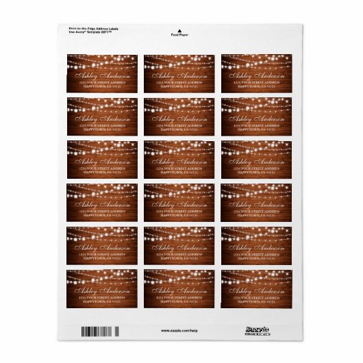 Rustic Wood en String Lights Etiket (Full Sheet)