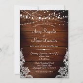 Rustic Wood en String Lights Wedding Kaart (Voorkant)