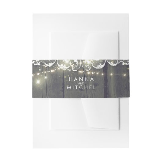 Rustic Wood en String Lights Wedding Uitnodigingen Wikkel (Voorkant Voorbeeld)