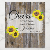 Rustic Wood en Sunflower Wedding Wijn Etiket (Enkel label)