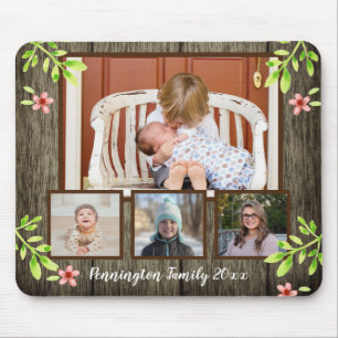 Rustic Wood en Waterverf Floral 4 Foto Muismat