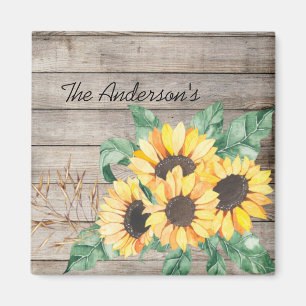 Rustic Wood en zonnebloemen Magneet
