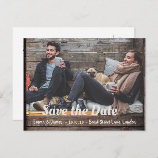 Rustic Wood Enregistrer la date Annonce Carte post (Devant / Derrière)