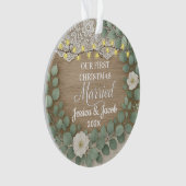 Rustic Wood & Eucalyptus First Christmas Married Ornament (voorkant)