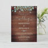 Rustic Wood Eucalyptus Greenery Foliage Wedding Kaart (Staand voorkant)
