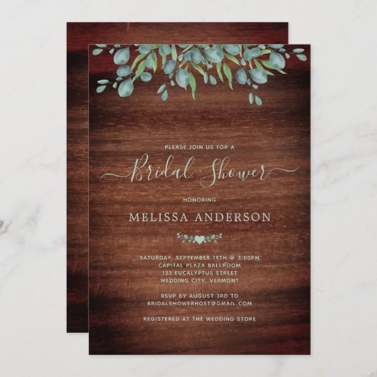 Rustic Wood Eucalyptus Greenery Vrijgezellenfeest Kaart (Voorkant / Achterkant)