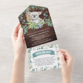 Rustic Wood Eucalyptus Koala Beer Baby shower All In One Uitnodiging (Afscheurbaar)