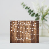 Rustic Wood & Fairy Lights Maid of Honor proposal Briefkaart (Staand voorkant)