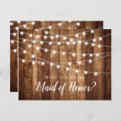 Rustic Wood & Fairy Lights Maid of Honor proposal Briefkaart (Voorkant / Achterkant)