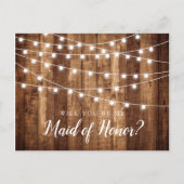 Rustic Wood & Fairy Lights Maid of Honor proposal Briefkaart (Voorkant)