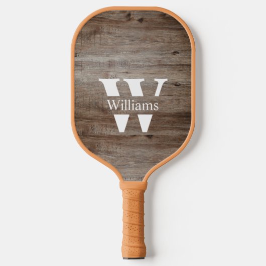 Rustic Wood Familienaam Monogram Pickleball Paddle (Voorkant)