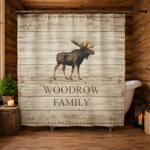 Rustic Wood Familienaam Shower Curtain