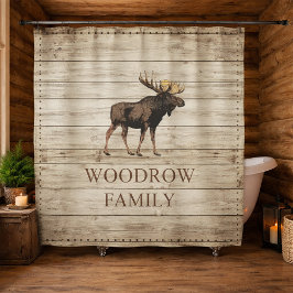 Rustic Wood Familienaam Shower Curtain Douchegordijn
