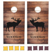 Rustic Wood Familienaam Walking Elk Cornhole Set