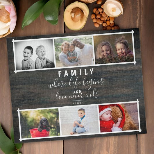 Rustic Wood Family 6 Foto Collage Legpuzzel