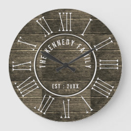 Rustic wood Family Name Farmhouse Roman Numeral Grote Klok