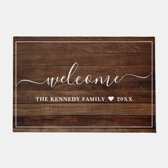 Rustic Wood Family Name Personalized  Welcome Deurmat (Voorkant)