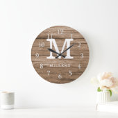 Rustic Wood Farmhouse Family Monogram Grote Klok (Huis)