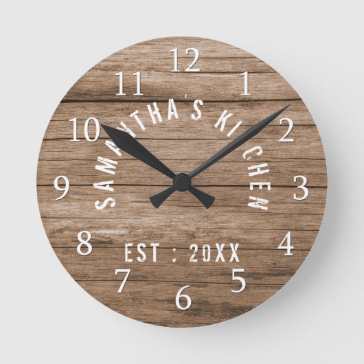 Rustic Wood Farmhouse Kitchen Personalized Ronde Klok (Voorkant)