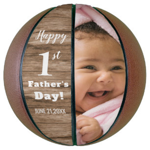 Rustic Wood First Vaderdag Persoonlijke foto Basketbal